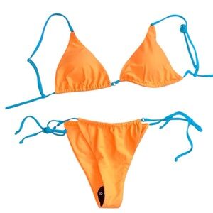 ZAFUL Electric Orange & Neon Blue String BIKINI Women’s Size 6 TOP & BOTTOM SWIM